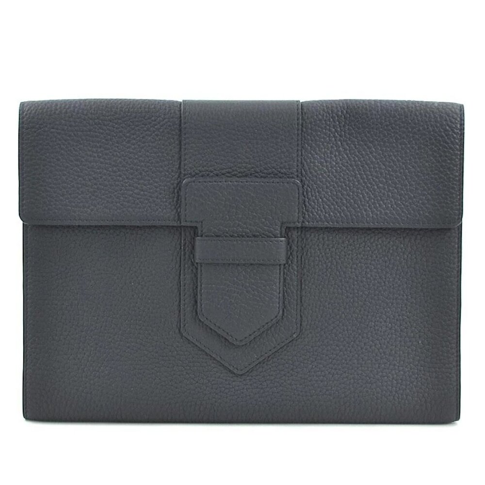 Auth DELVAUX Clutch Bag Black Leather
